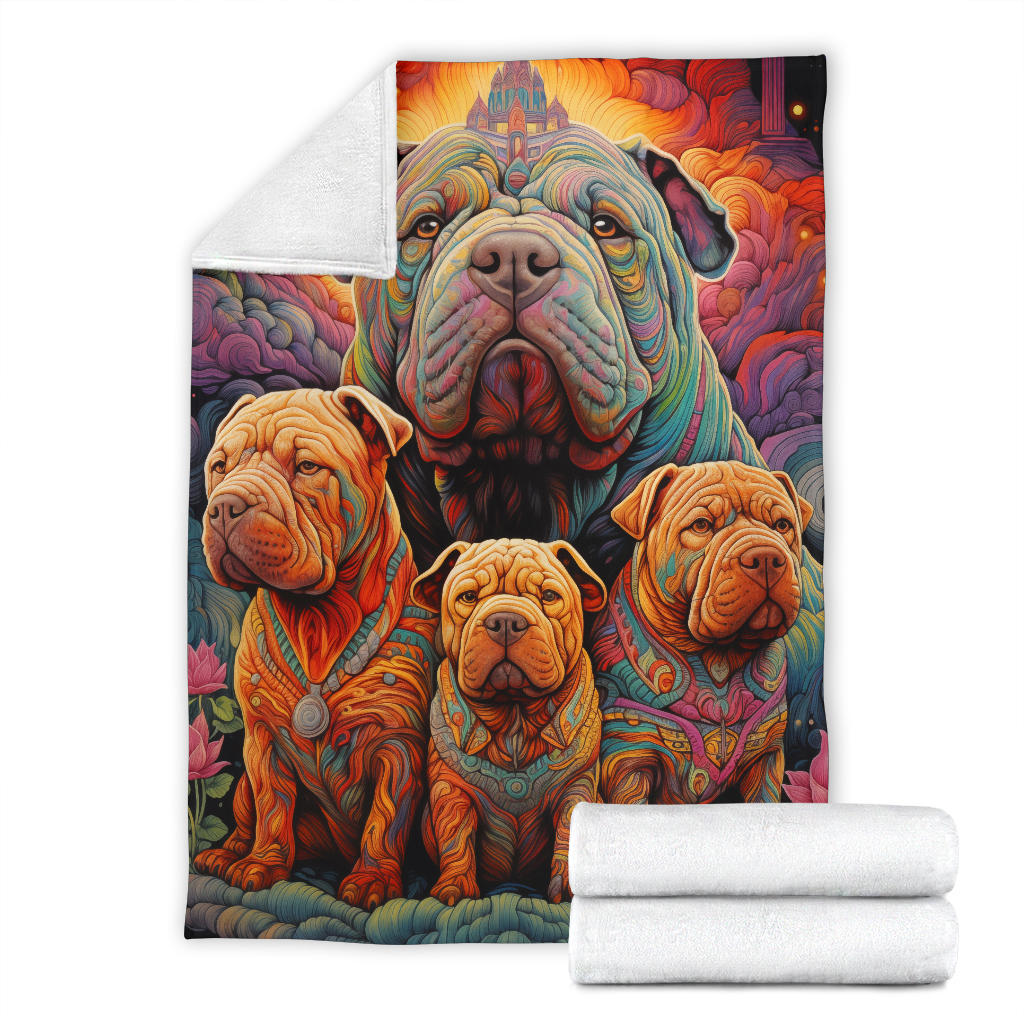 Chinese Shar-Pei Blanket, Trippy Psychedelics Chinese Shar-Pei Fleece Blanket, Chinese Shar-Pei Throw Blanket, Chinese Shar-Pei Gifts