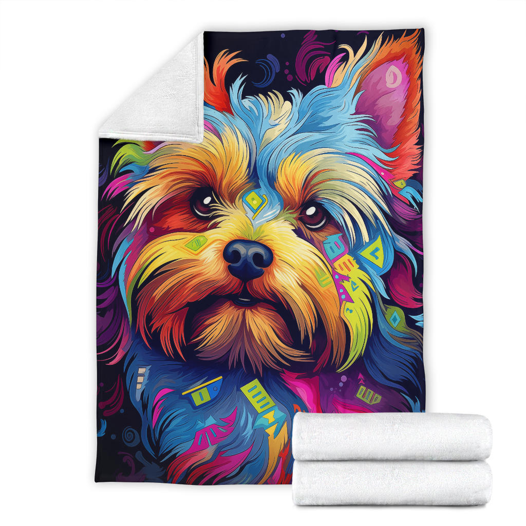 Trippy Psychedelics Yorkshire Terrier Blanket, Yorkshire Terrier Throw Blanket, Yorkshire Terrier Fleece Blanket, Yorkshire Terrier Gifts