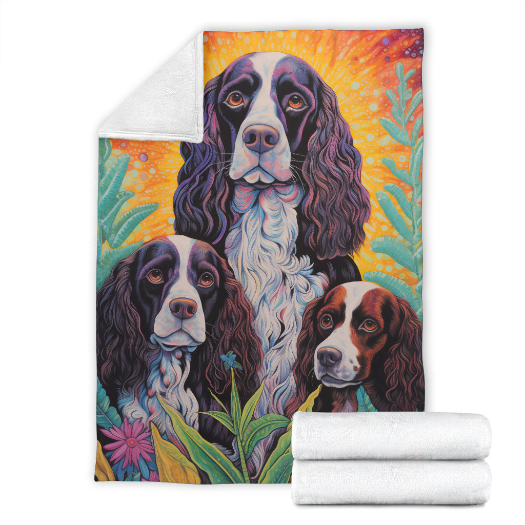 English Springer Spaniel Blanket, Trippy Psychedelics English Springer Spaniel Fleece Blanket, English Springer Spaniel Throw Blanket, English Springer Spaniel Gifts