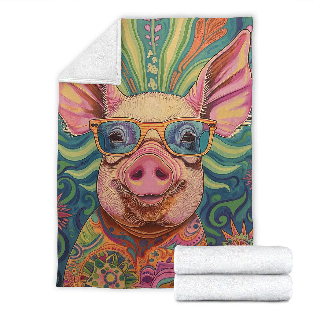 Pig Blanket, Trippy Psychedelics Pig Fleece Blanket, Pig Throw Blanket, Pig Gifts