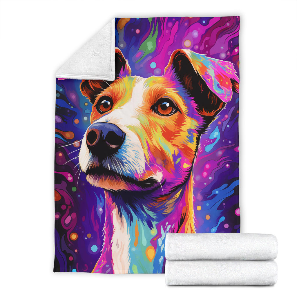 Fox Terrier Blanket, Trippy Psychedelics Fox Terrier Fleece Blanket, Fox Terrier Throw Blanket, Fox Terrier Gifts