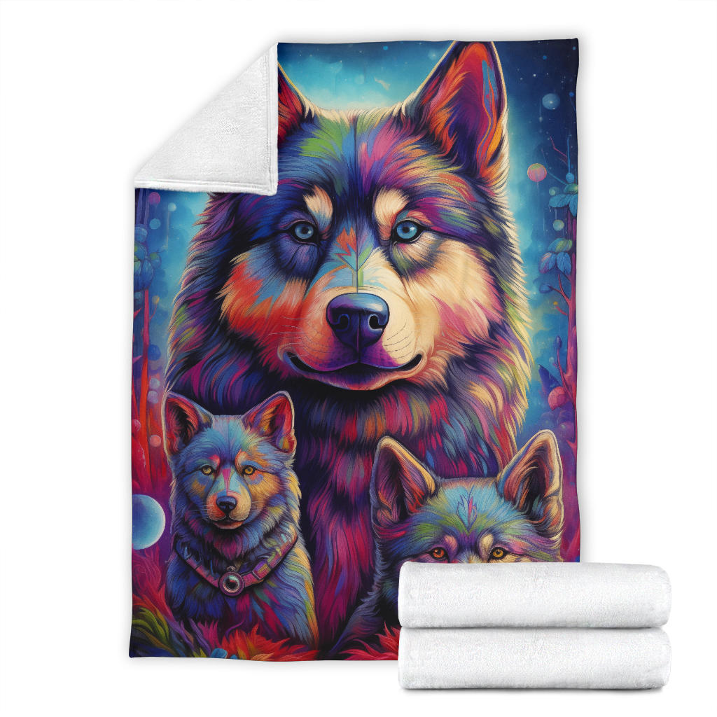 Norwegian Elkhound Blanket, Trippy Psychedelics Norwegian Elkhound Fleece Blanket, Norwegian Elkhound Throw Blanket, Norwegian Elkhound Gifts