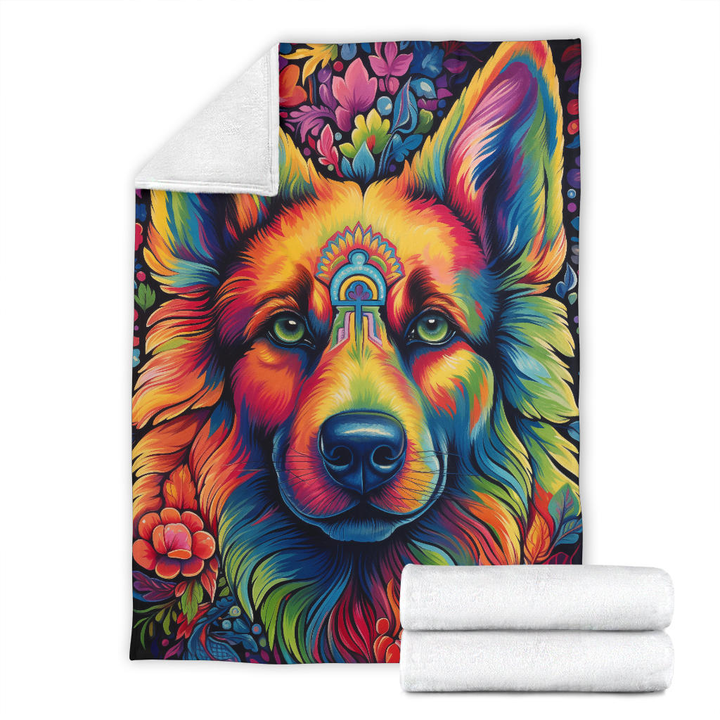 Trippy Psychedelics German Shepherd Blanket, German Shepherd Throw Blanket, German Shepherd Fleece Blanket, German Shepherd Gifts