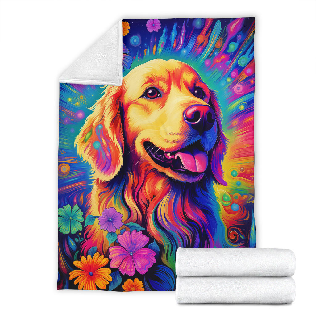 Trippy Psychedelics Golden Retriever Blanket, Golden Retriever Throw Blanket, Golden Retriever Fleece Blanket, Golden Retriever Gifts