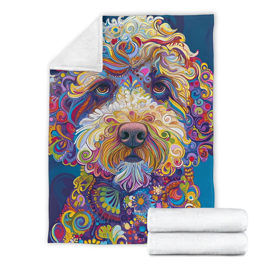 Lagotto Romagnolo Dog Blanket, Trippy Psychedelics Lagotto Romagnolo Dog Fleece Blanket, Lagotto Romagnolo Dog Throw Blanket, Lagotto Romagnolo Dog Gifts