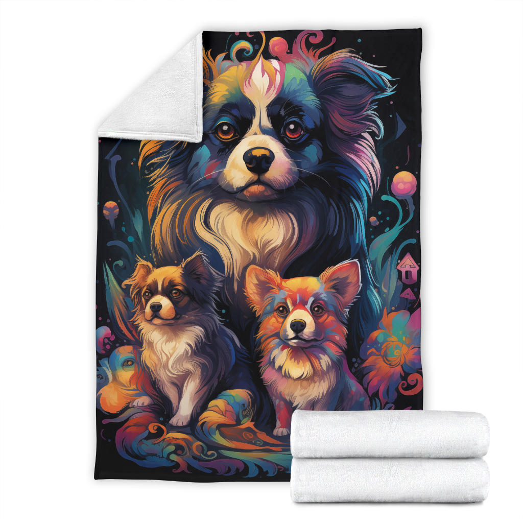 Tibetan Spaniel Blanket, Trippy Psychedelics Tibetan Spaniel Fleece Blanket, Tibetan Spaniel Throw Blanket, Tibetan Spaniel Gifts