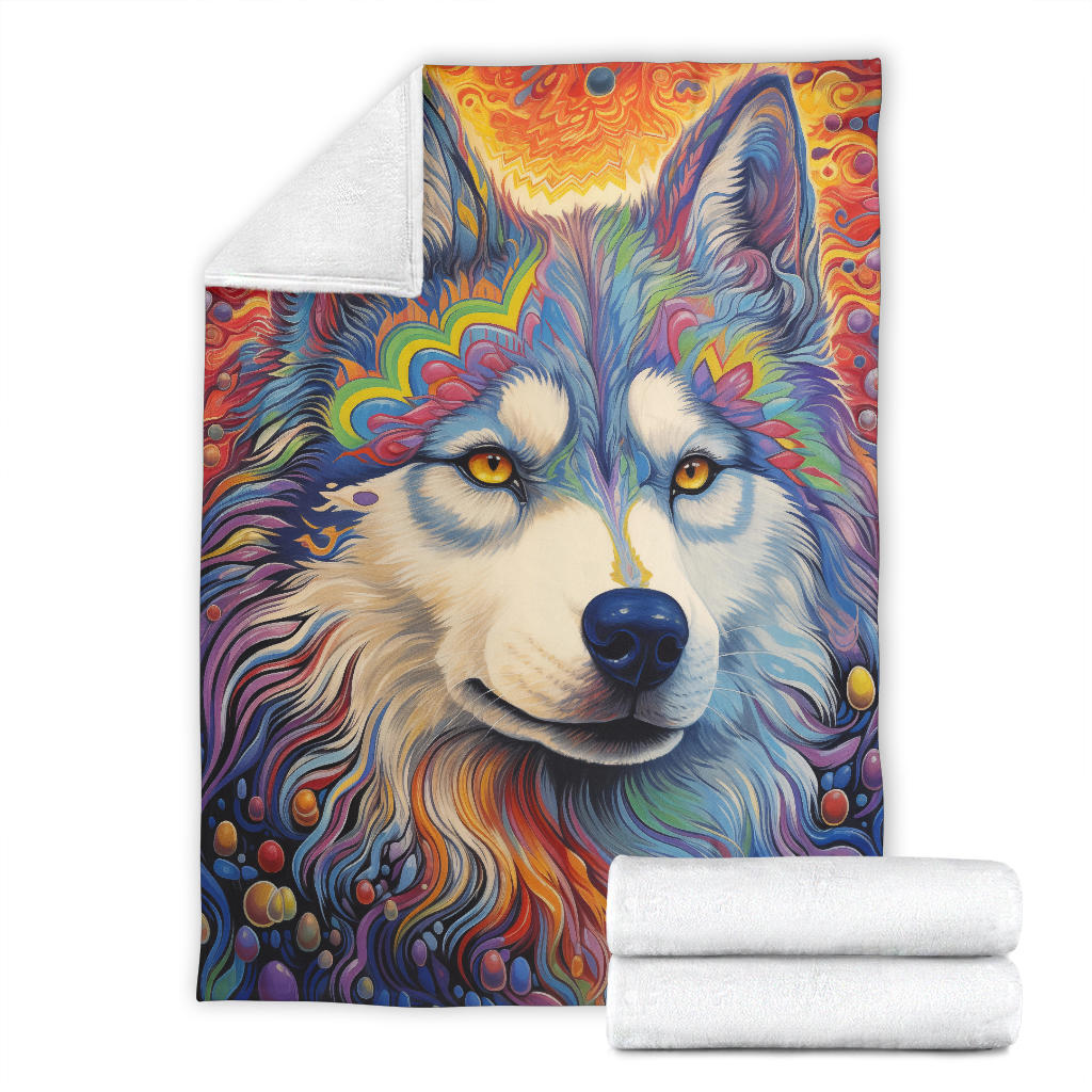 Trippy Psychedelics Siberian Husky Blanket, Siberian Husky Fleece Blanket, Siberian Husky Throw Blanket, Siberian Husky Gifts