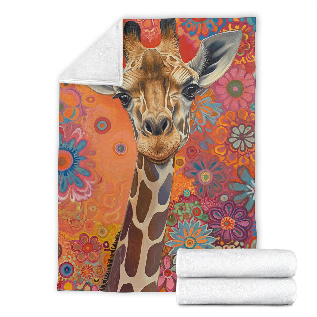 Giraffe Blanket, Trippy Psychedelics Giraffe Fleece Blanket, Giraffe Throw Blanket, Giraffe Gifts