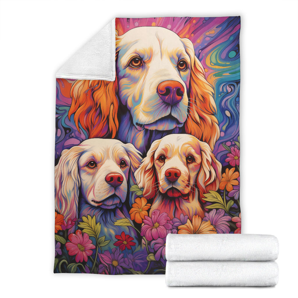 Clumber Spaniel Blanket, Trippy Psychedelics Clumber Spaniel Fleece Blanket, Clumber Spaniel Throw Blanket, Clumber Spaniel Gifts