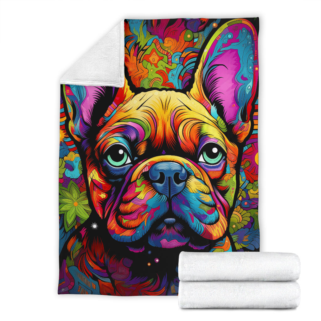 Trippy Psychedelics French Bulldog, French Bulldog Throw Blanket, French Bulldog Fleece Blanket, French Bulldog Gifts