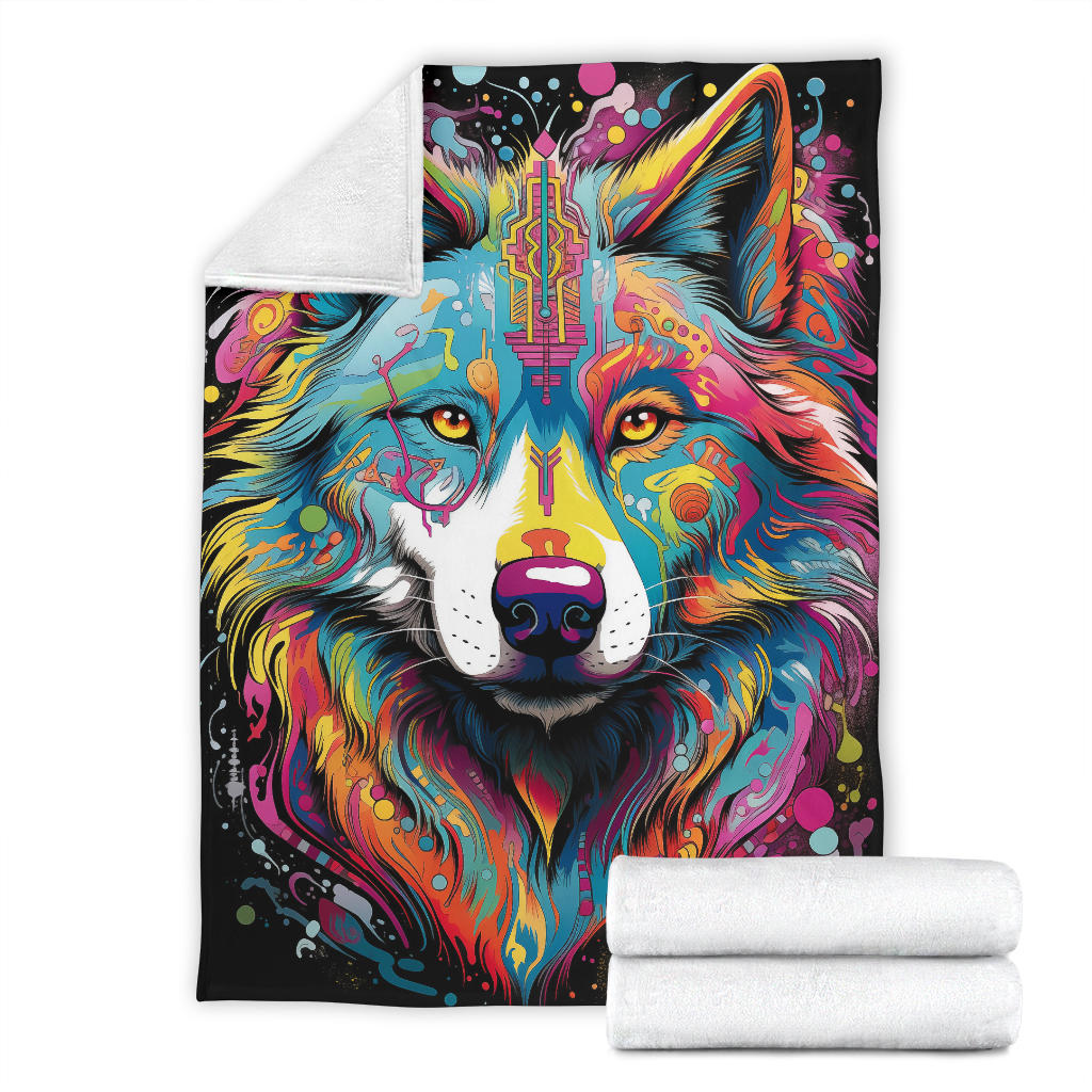 Trippy Psychedelics Siberian Husky Blanket, Siberian Husky Fleece Blanket, Siberian Husky Throw Blanket, Siberian Husky Gifts