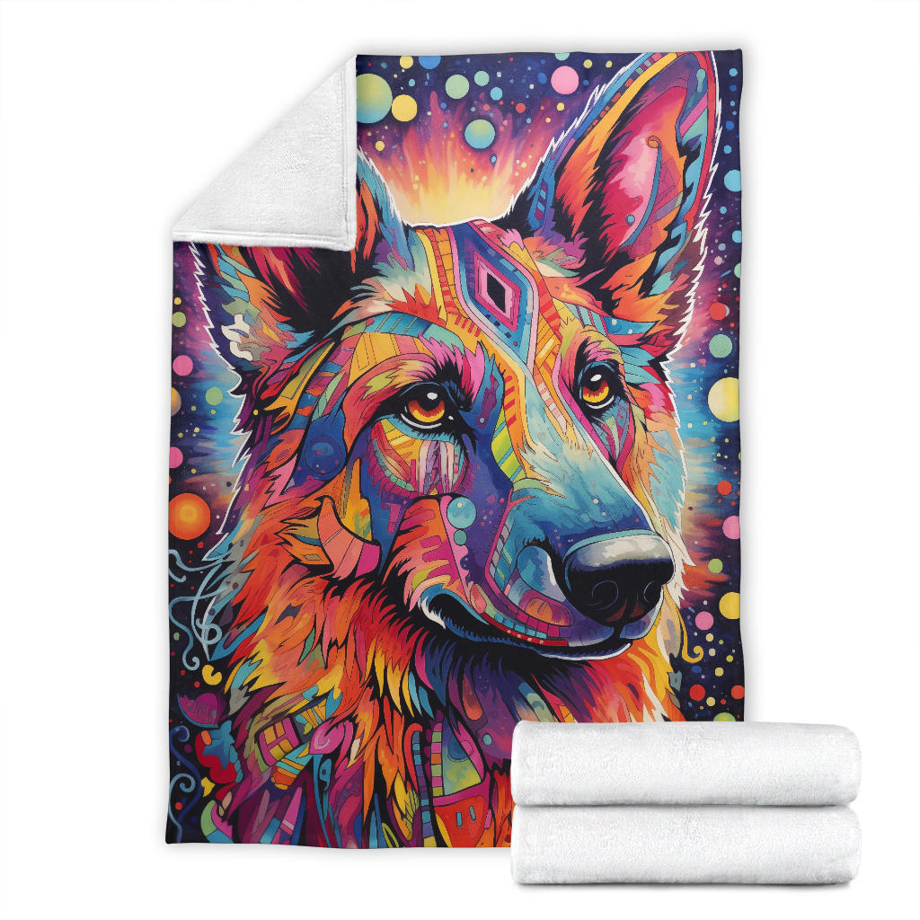 Trippy Psychedelics German Shepherd Blanket, German Shepherd Throw Blanket, German Shepherd Fleece Blanket, German Shepherd Gifts