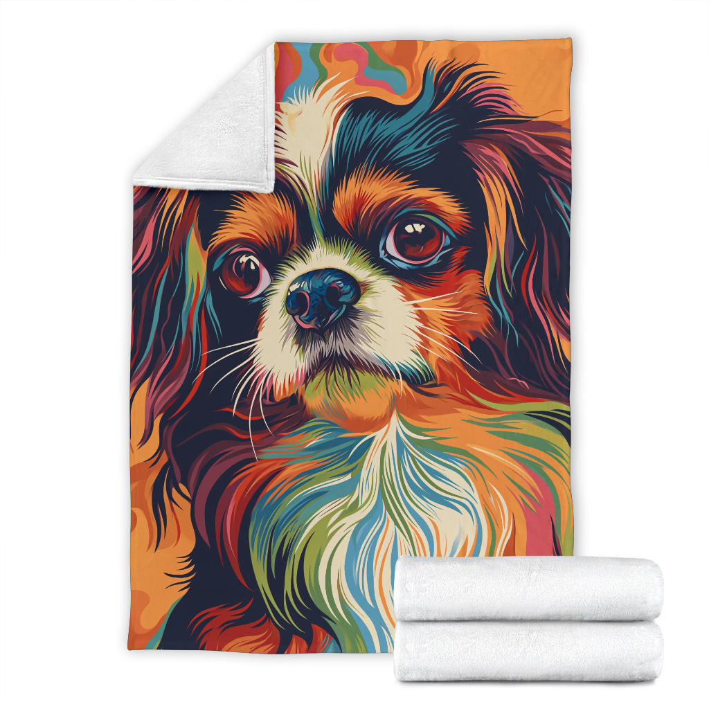 Japanese Chin Blanket, Trippy Psychedelics Japanese Chin Fleece Blanket, Japanese Chin Throw Blanket, Japanese Chin Gifts