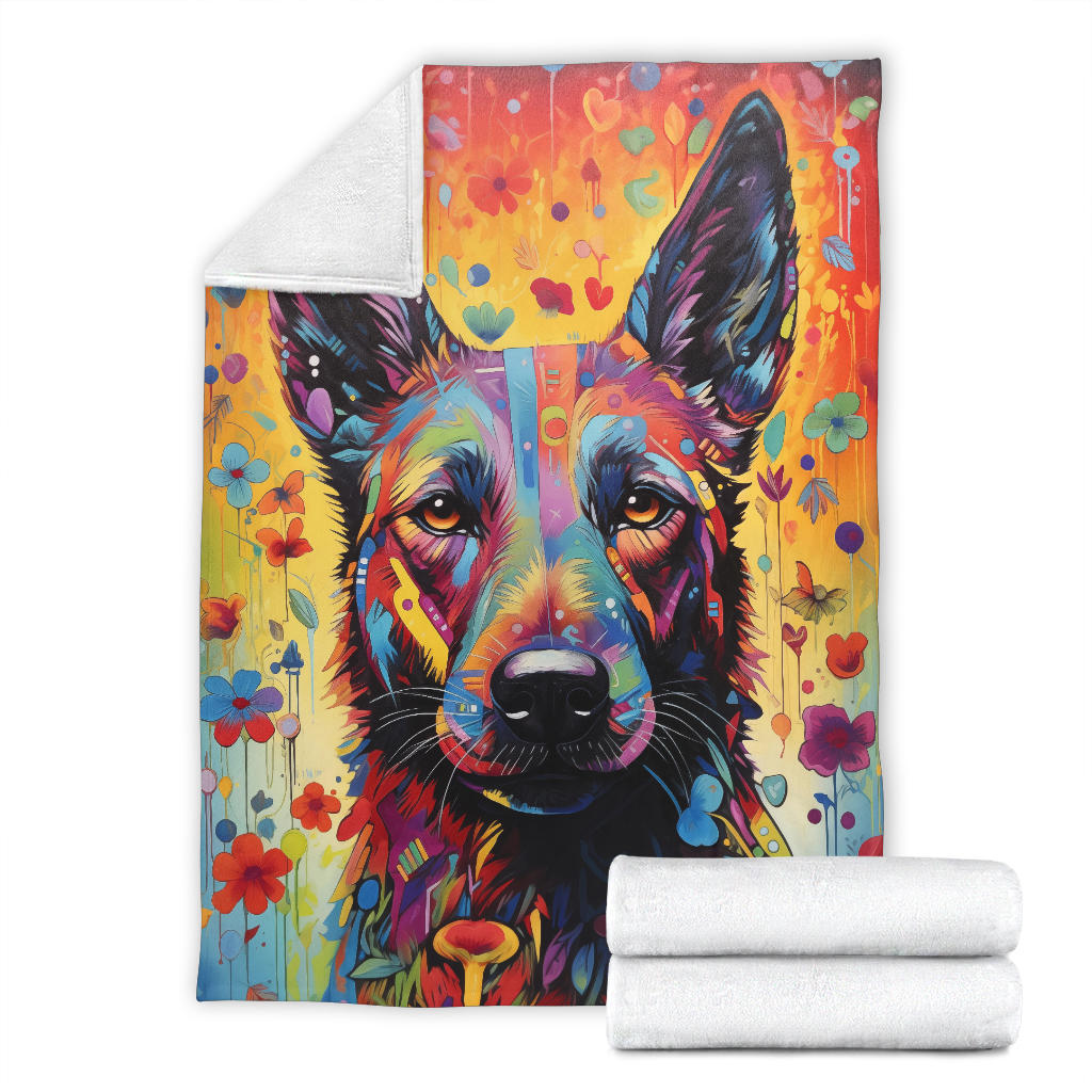 Dutch Shepherd Blanket, Trippy Psychedelics Dutch Shepherd Fleece Blanket, Dutch Shepherd Throw Blanket, Dutch Shepherd Gifts