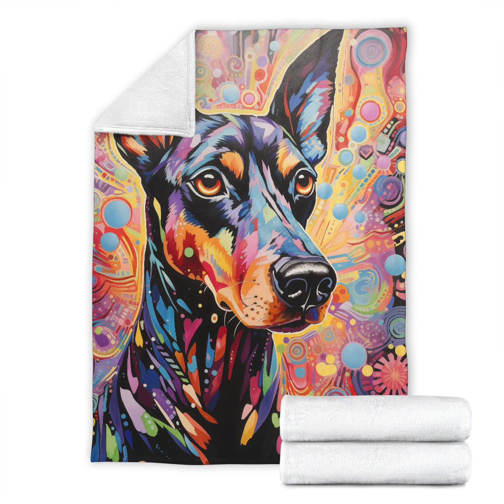 Trippy Psychedelics Doberman Pinscher Blanket, Doberman Pinscher Throw Blanket, Doberman Pinscher Fleece Blanket, Doberman Pinscher Gifts