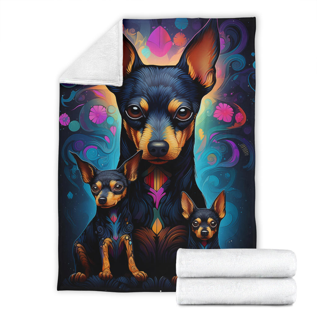 Miniature Pinscher Blanket, Trippy Psychedelics Miniature Pinscher Fleece Blanket, Miniature Pinscher Throw Blanket, Miniature Pinscher Gifts