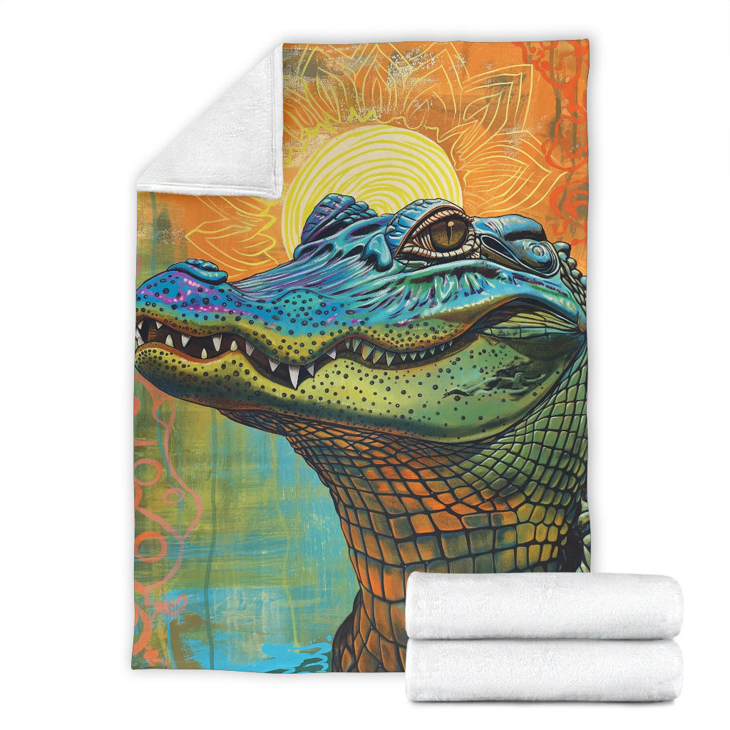 Alligator Blanket, Trippy Psychedelics Alligator Fleece Blanket, Alligator Throw Blanket, Alligator Gifts