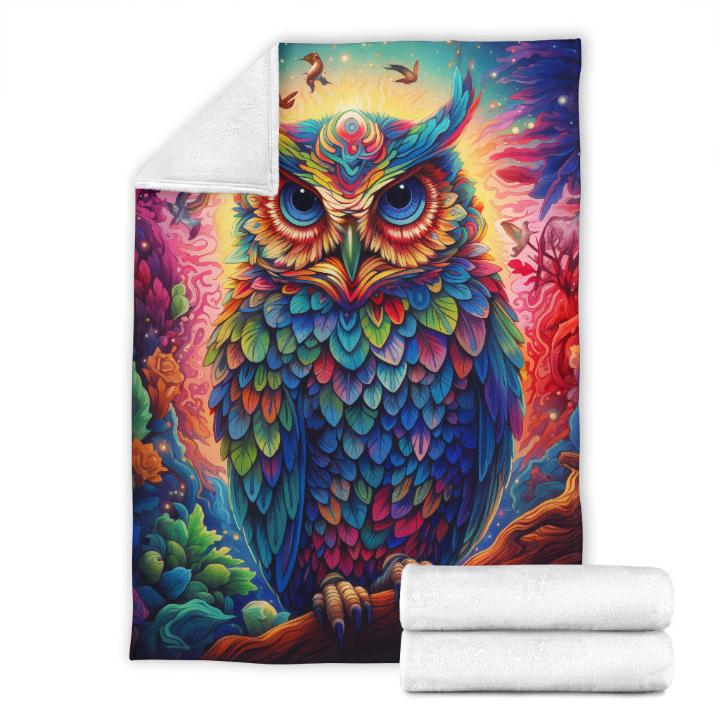 Trippy Psychedelics Owl Blanket, Owl Throw Blanket, Owl Fleece Blanket, Owl Gifts