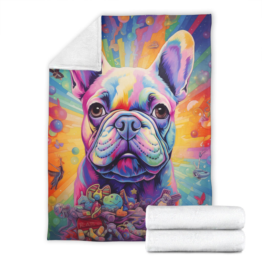 Trippy Psychedelics French Bulldog, French Bulldog Throw Blanket, French Bulldog Fleece Blanket, French Bulldog Gifts