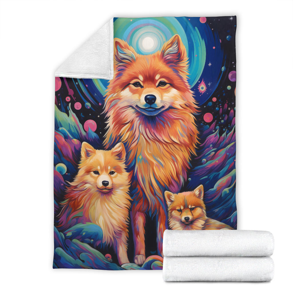 Finnish Spitz Blanket, Trippy Psychedelics Finnish Spitz Fleece Blanket, Finnish Spitz Throw Blanket, Finnish Spitz Gifts