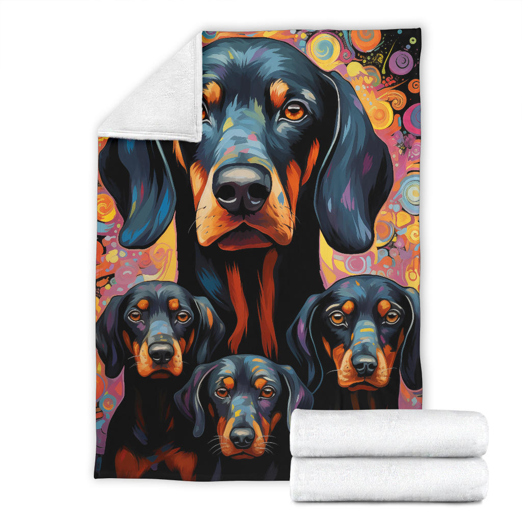 Black and Tan Coonhound Blanket, Trippy Psychedelics Black and Tan Coonhound Fleece Blanket, Black and Tan Coonhound Throw Blanket, Black and Tan Coonhound Gifts