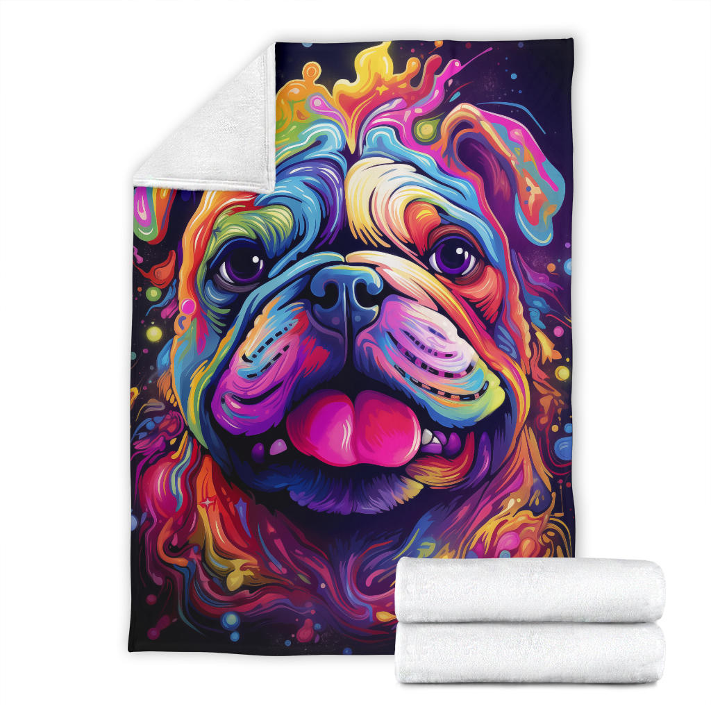 Trippy Psychedelics Bulldog Blanket, Bulldog Throw Blanket, Bulldog Fleece Blanket, Bulldog Gifts