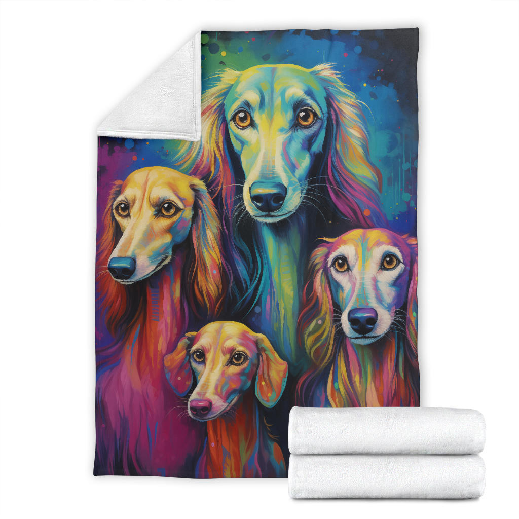 Saluki Blanket, Trippy Psychedelics Saluki Fleece Blanket, Saluki Throw Blanket, Saluki Gifts