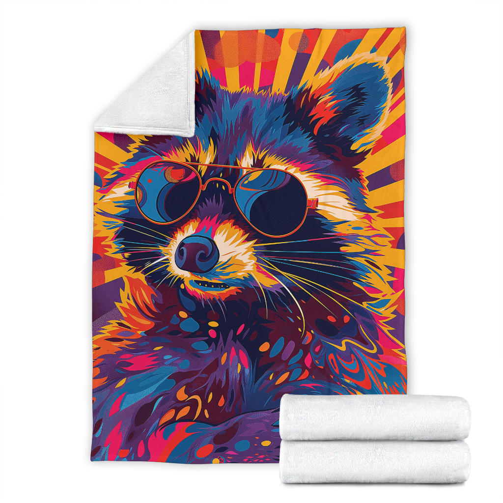 Raccoon Blanket, Trippy Psychedelics Raccoon Fleece Blanket, Raccoon Throw Blanket, Raccoon Gifts