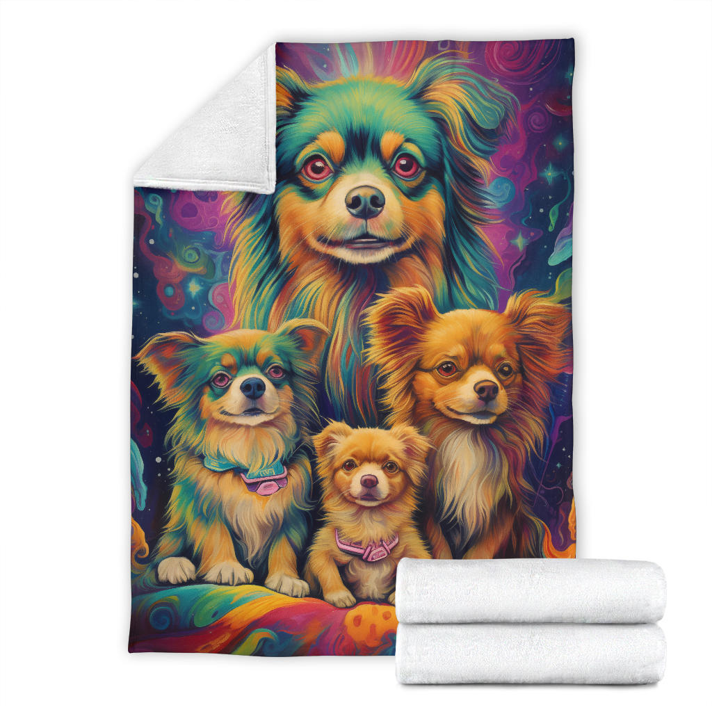 Tibetan Spaniel Blanket, Trippy Psychedelics Tibetan Spaniel Fleece Blanket, Tibetan Spaniel Throw Blanket, Tibetan Spaniel Gifts