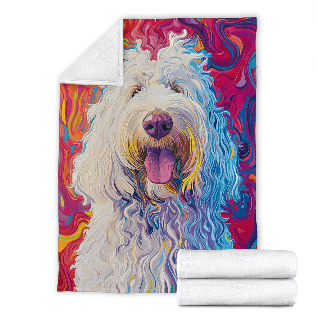 Komondor Dog Blanket, Trippy Psychedelics Komondor Dog Fleece Blanket, Komondor Dog Throw Blanket, Komondor Dog Gifts