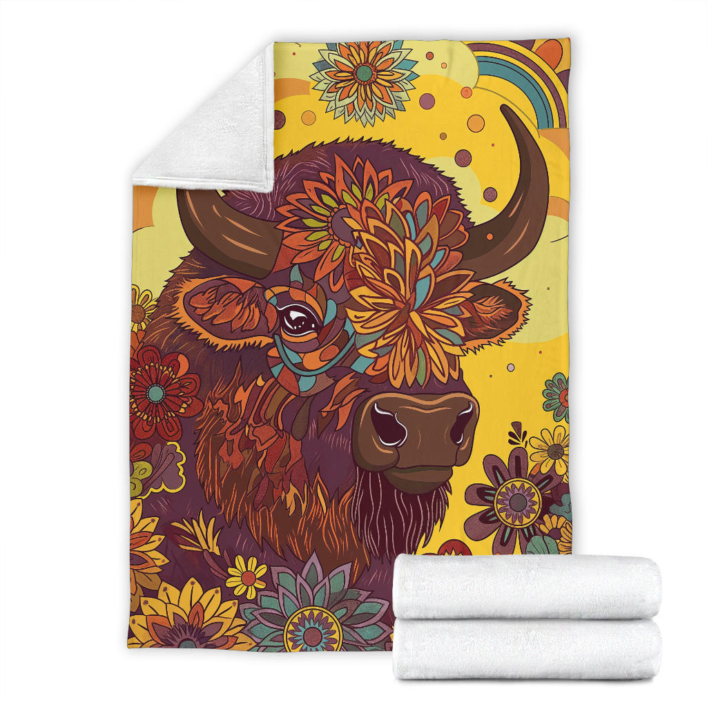 Bison Blanket, Trippy Psychedelics Bison Fleece Blanket, Bison Throw Blanket, Bison Gifts