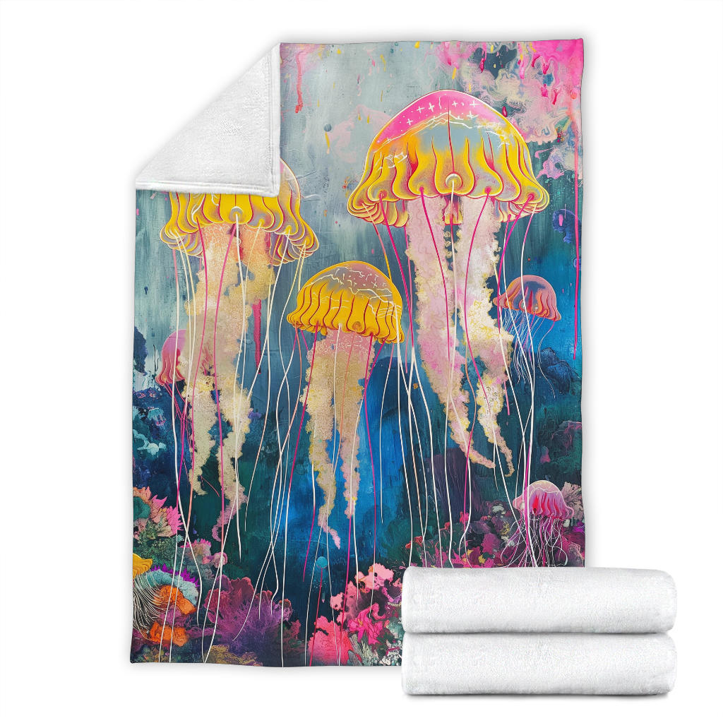 Jellyfish Blanket, Trippy Psychedelics Jellyfish Fleece Blanket, Jellyfish Throw Blanket, Jellyfish Gifts