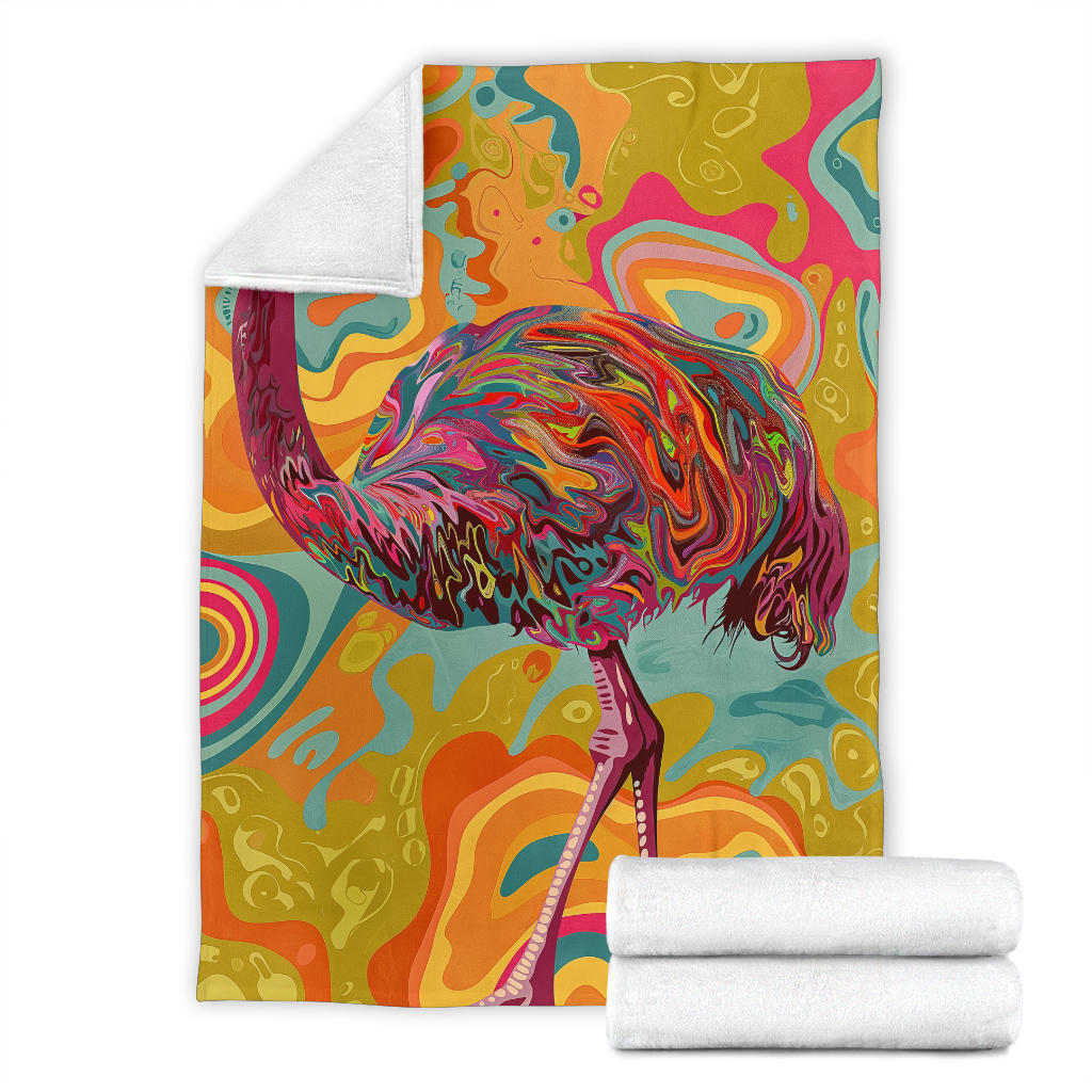 Ostrich Blanket, Trippy Psychedelics Ostrich Fleece Blanket, Ostrich Throw Blanket, Ostrich Gifts