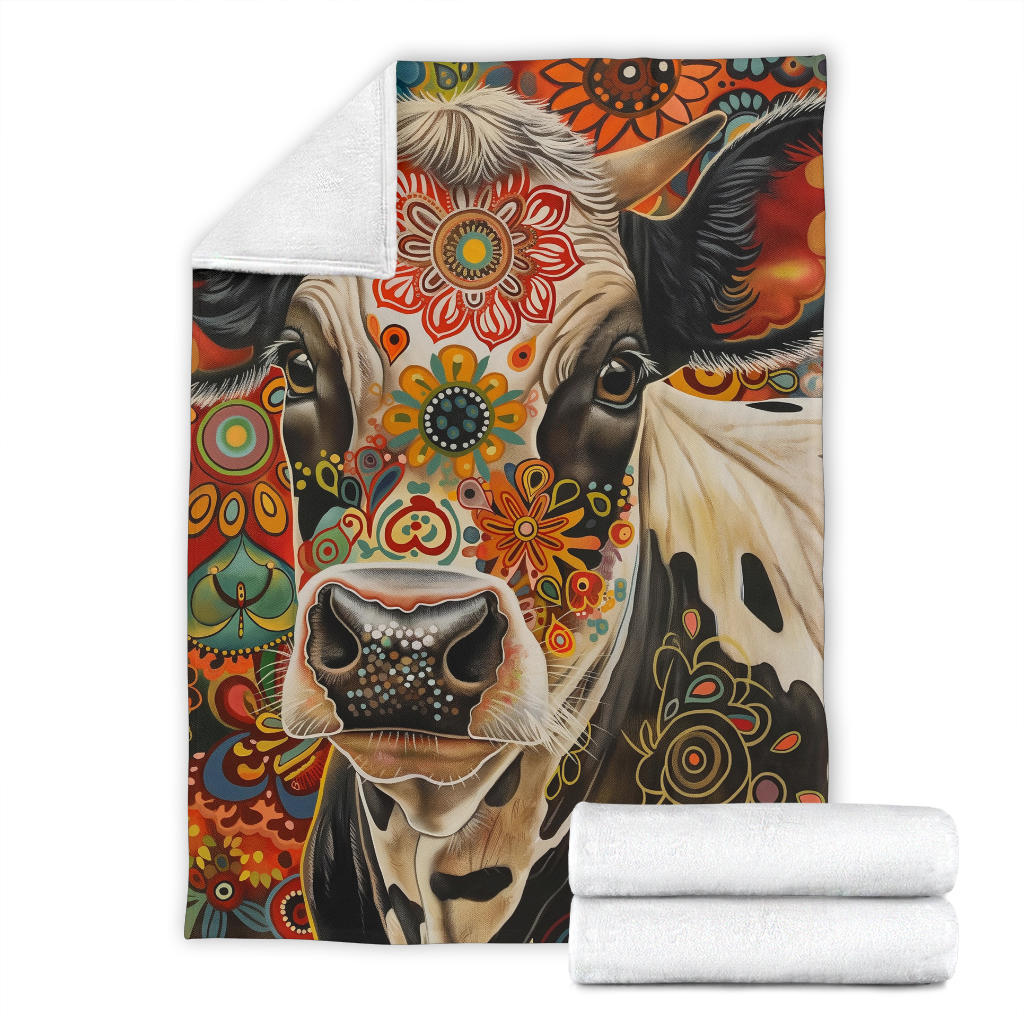 Cow Blanket, Trippy Psychedelics Cow Fleece Blanket, Cow Throw Blanket, Cow Gifts