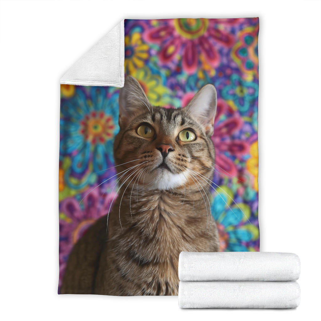 Egyptian Mau cat Blanket, Trippy Psychedelics Egyptian Mau cat Fleece Blanket, Egyptian Mau cat Throw Blanket, Egyptian Mau cat Gifts