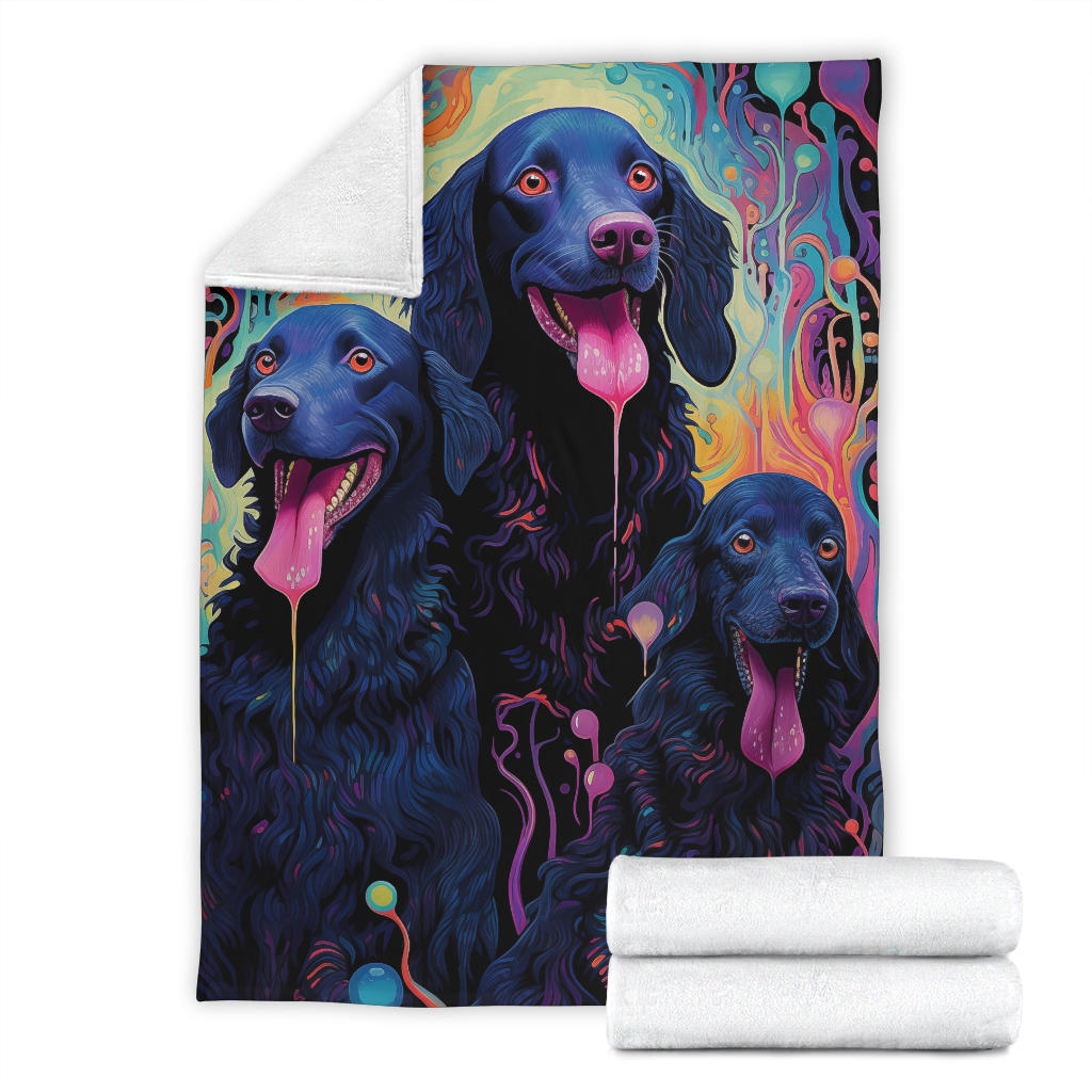 Curly Coated Retriever Blanket, Trippy Psychedelics Curly Coated Retriever Fleece Blanket, Curly Coated Retriever Throw Blanket, Curly Coated Retriever Gifts