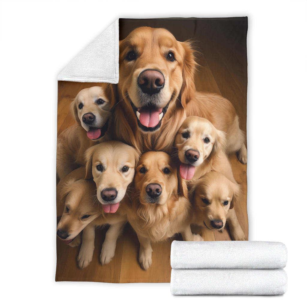 Golden Retriever Family Blanket, Golden Retriever Gifts, Golden Retriever Fleece Blanket