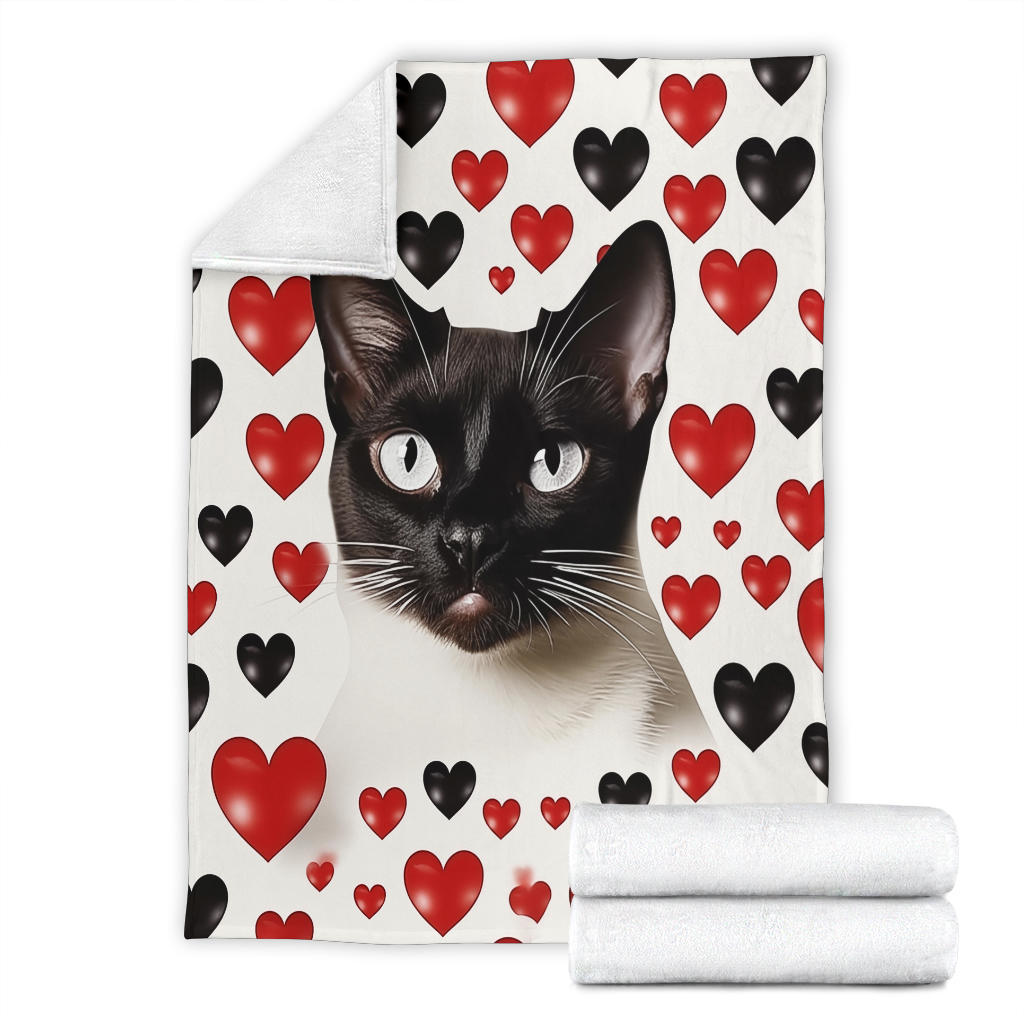 Siamese Cat Hearts Blanket