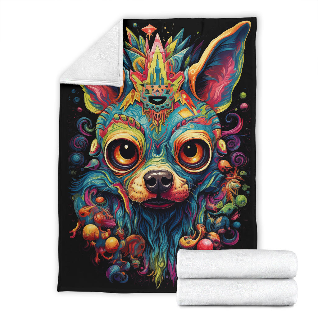 Trippy Psychedelics Chihuahua Blanket, Chihuahua Throw Blanket, Chihuahua Fleece Blanket, Chihuahua Gifts