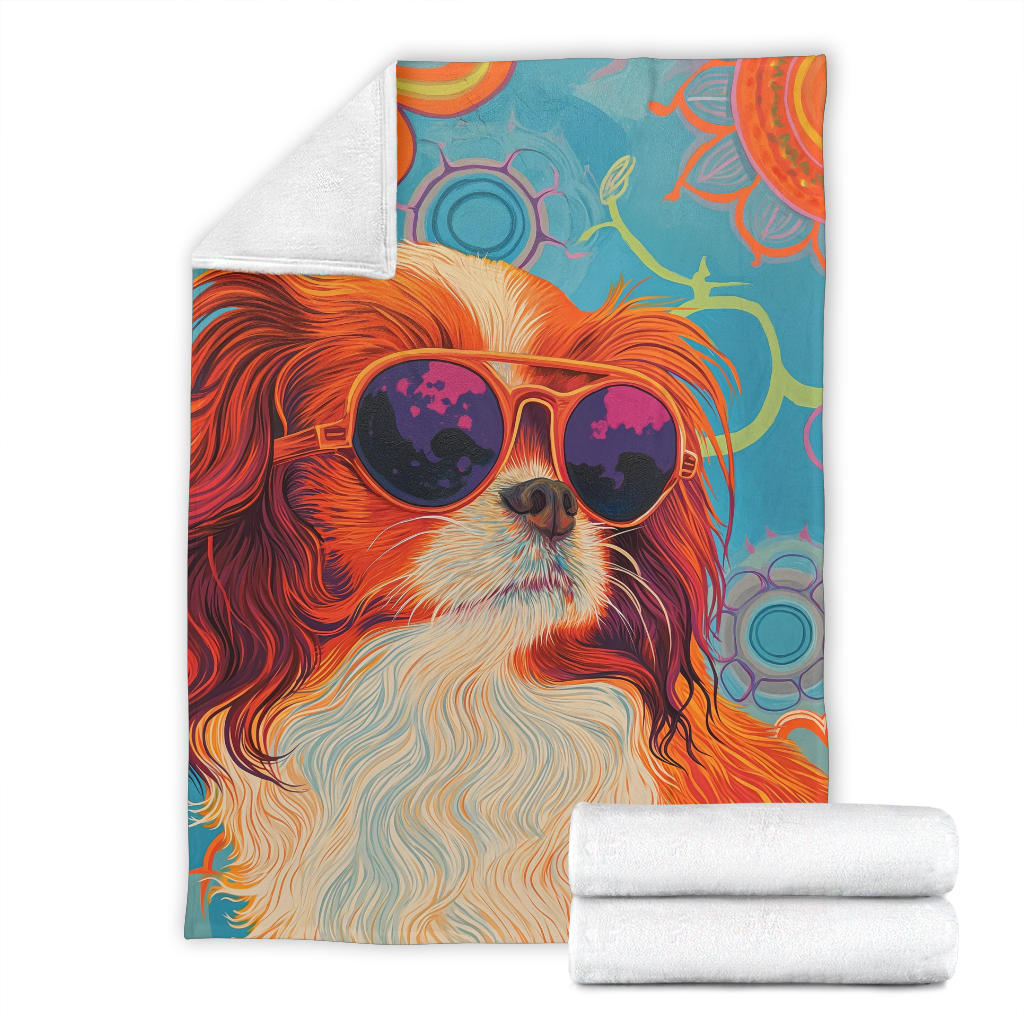 Japanese Chin Blanket, Trippy Psychedelics Japanese Chin Fleece Blanket, Japanese Chin Throw Blanket, Japanese Chin Gifts