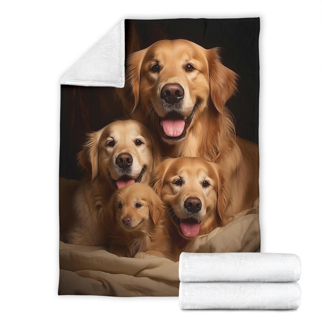 Golden Retriever Family Blanket, Golden Retriever Gifts, Golden Retriever Fleece Blanket