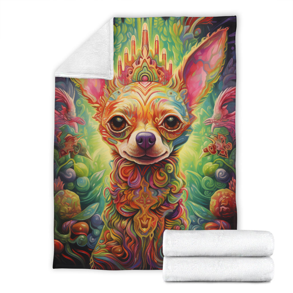 Trippy Psychedelics Chihuahua Blanket, Chihuahua Throw Blanket, Chihuahua Fleece Blanket, Chihuahua Gifts