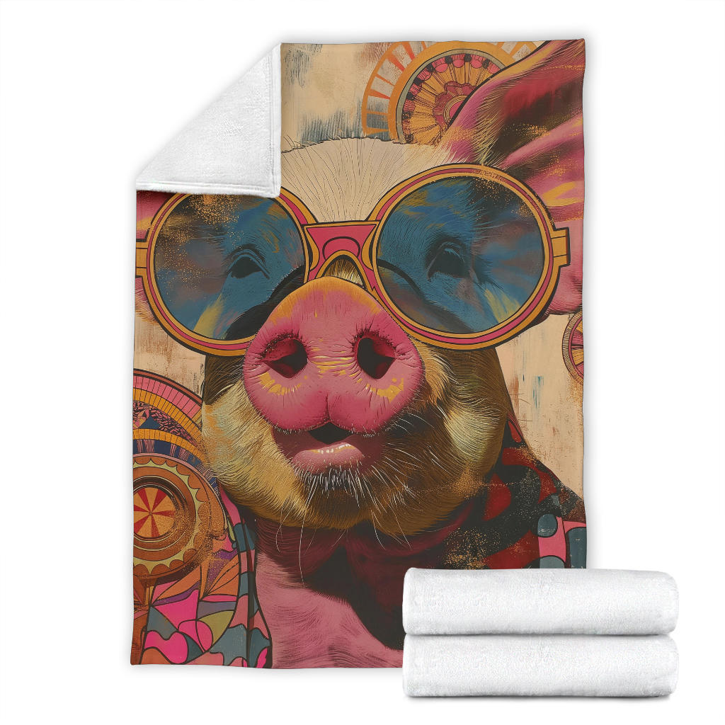 Pig Blanket, Trippy Psychedelics Pig Fleece Blanket, Pig Throw Blanket, Pig Gifts