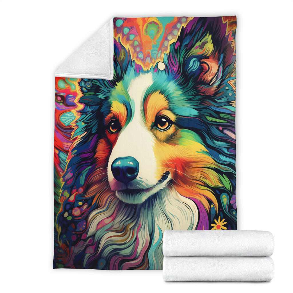 Shetland Sheepdog Blanket, Shetland Sheepdog Fleece Blanket, Shetland Sheepdog Trippy Psychedelics Throw Blanket, Shetland Sheepdog Gifts