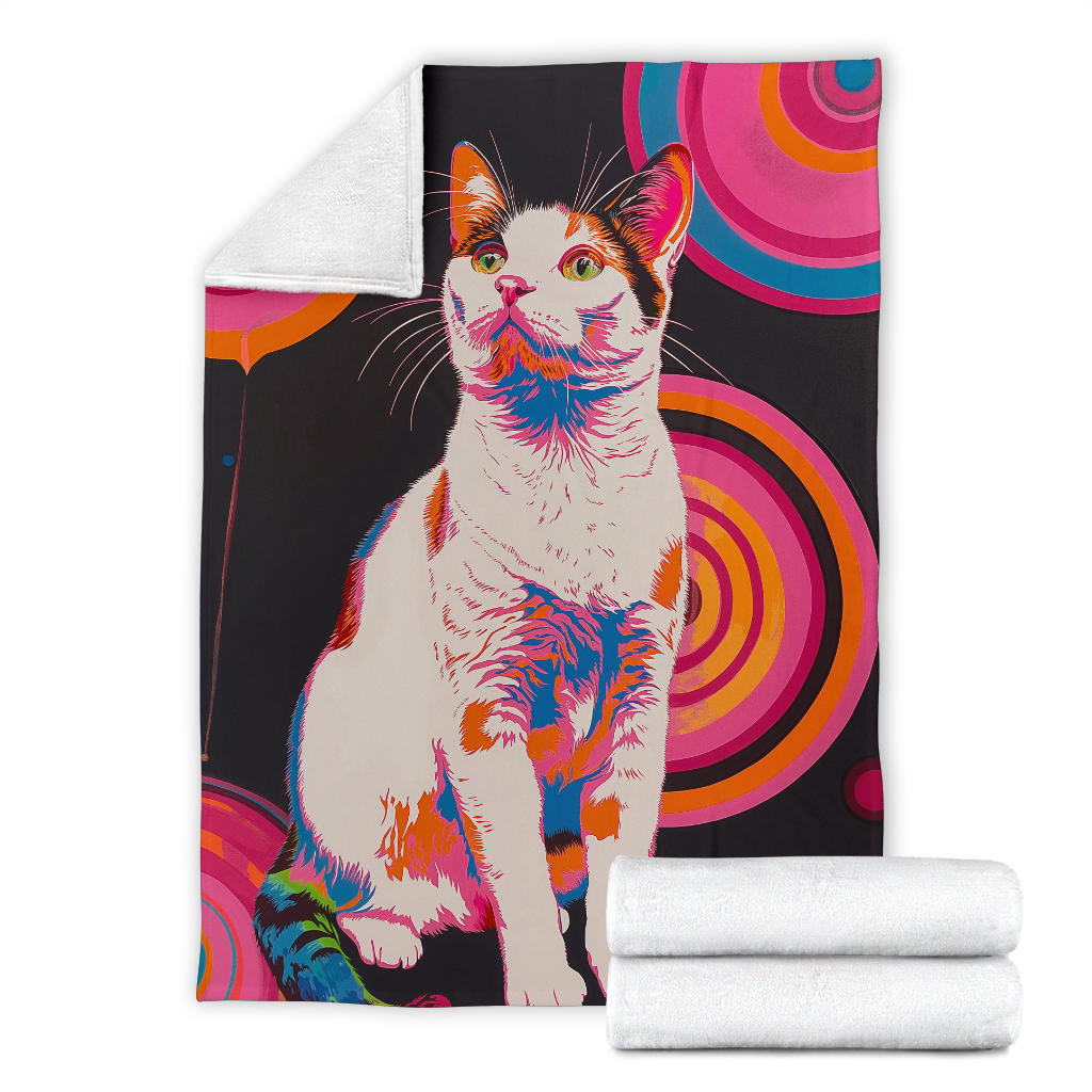 Japanese Bobtail cat Blanket, Trippy Psychedelics Japanese Bobtail cat Fleece Blanket, Japanese Bobtail cat Throw Blanket, Japanese Bobtail cat Gifts