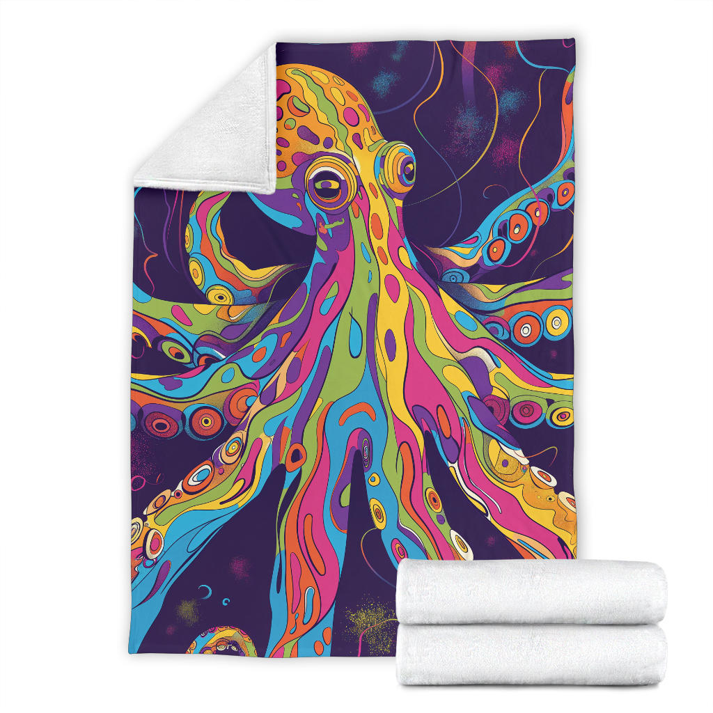 Octopus Blanket, Trippy Psychedelics Octopus Fleece Blanket, Octopus Throw Blanket, Octopus Gifts