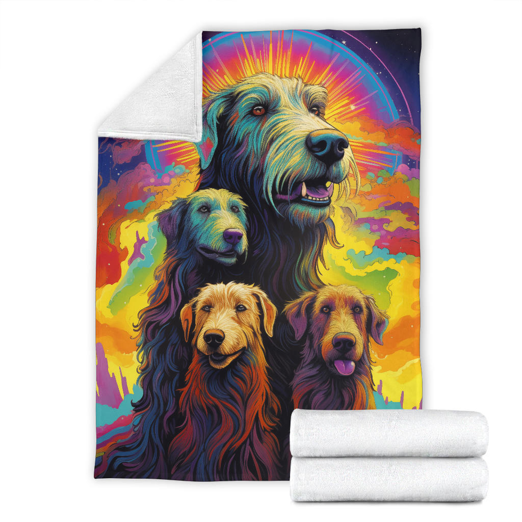 Irish Wolfhound Blanket, Trippy Psychedelics Irish Wolfhound Fleece Blanket, Irish Wolfhound Throw Blanket, Irish Wolfhound Gifts