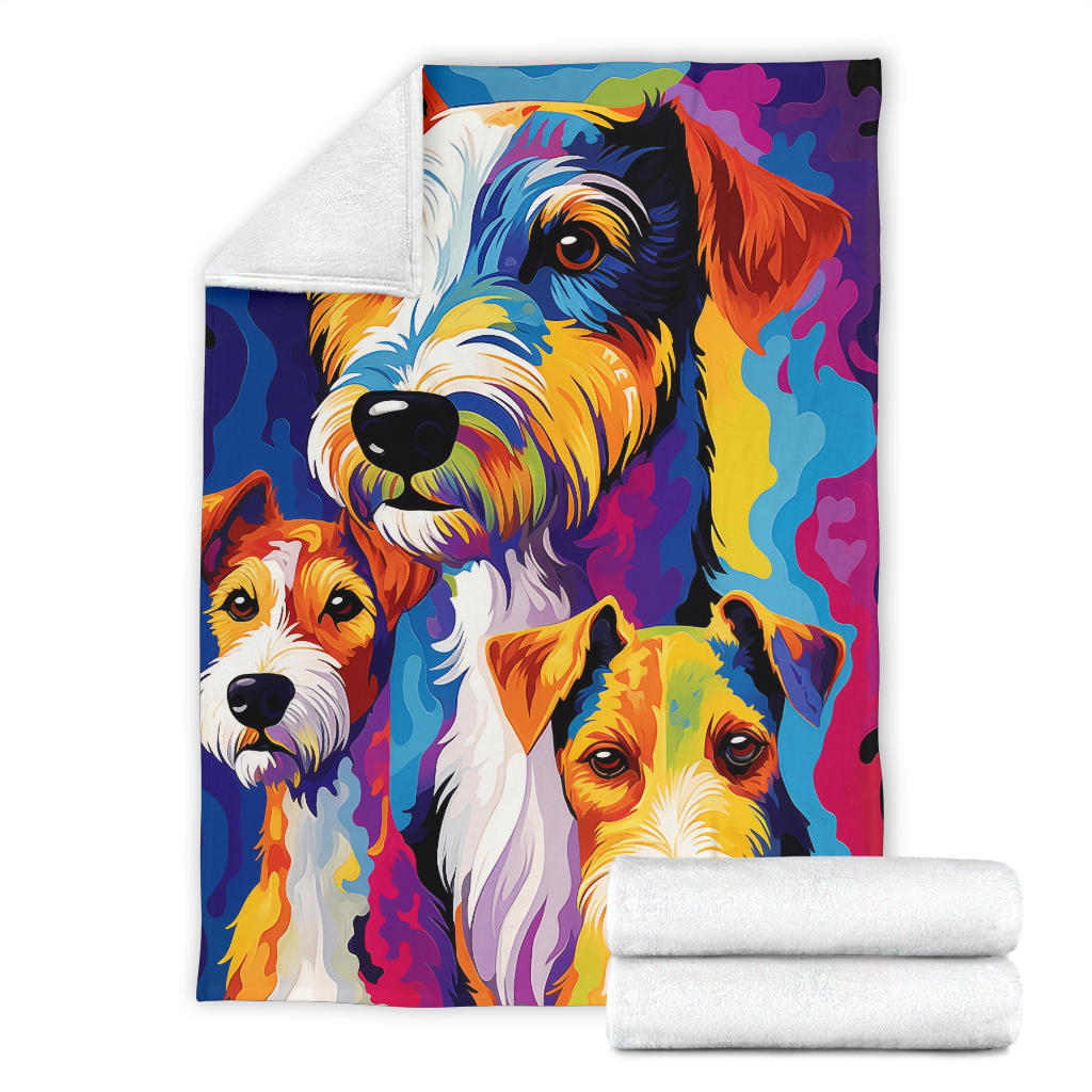 Fox Terrier Blanket, Trippy Psychedelics Fox Terrier Fleece Blanket, Fox Terrier Throw Blanket, Fox Terrier Gifts