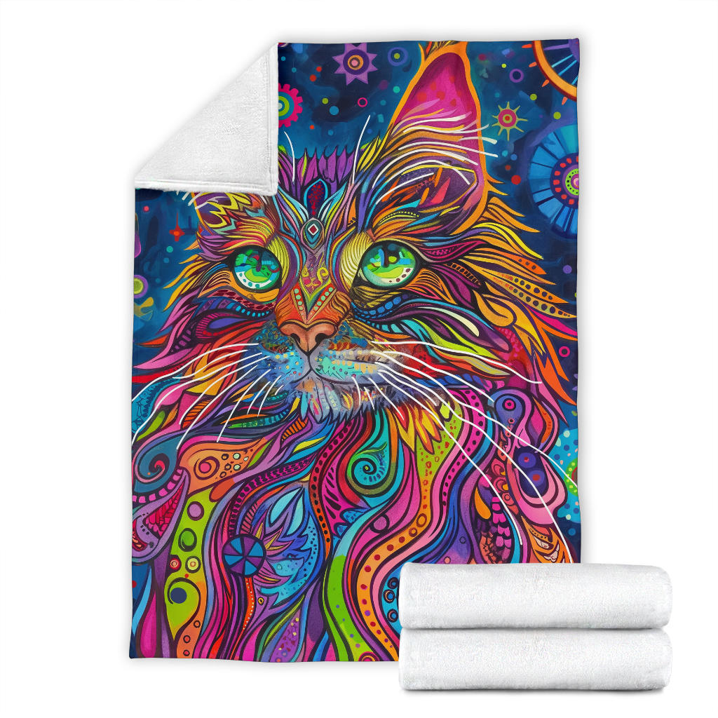 Maine Coon cat Blanket, Trippy Psychedelics Maine Coon cat Fleece Blanket, Maine Coon cat Throw Blanket, Maine Coon cat Gifts