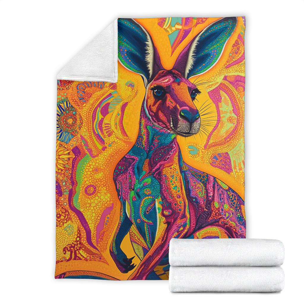 Kangaroo Blanket, Trippy Psychedelics Kangaroo Fleece Blanket, Kangaroo Throw Blanket, Kangaroo Gifts